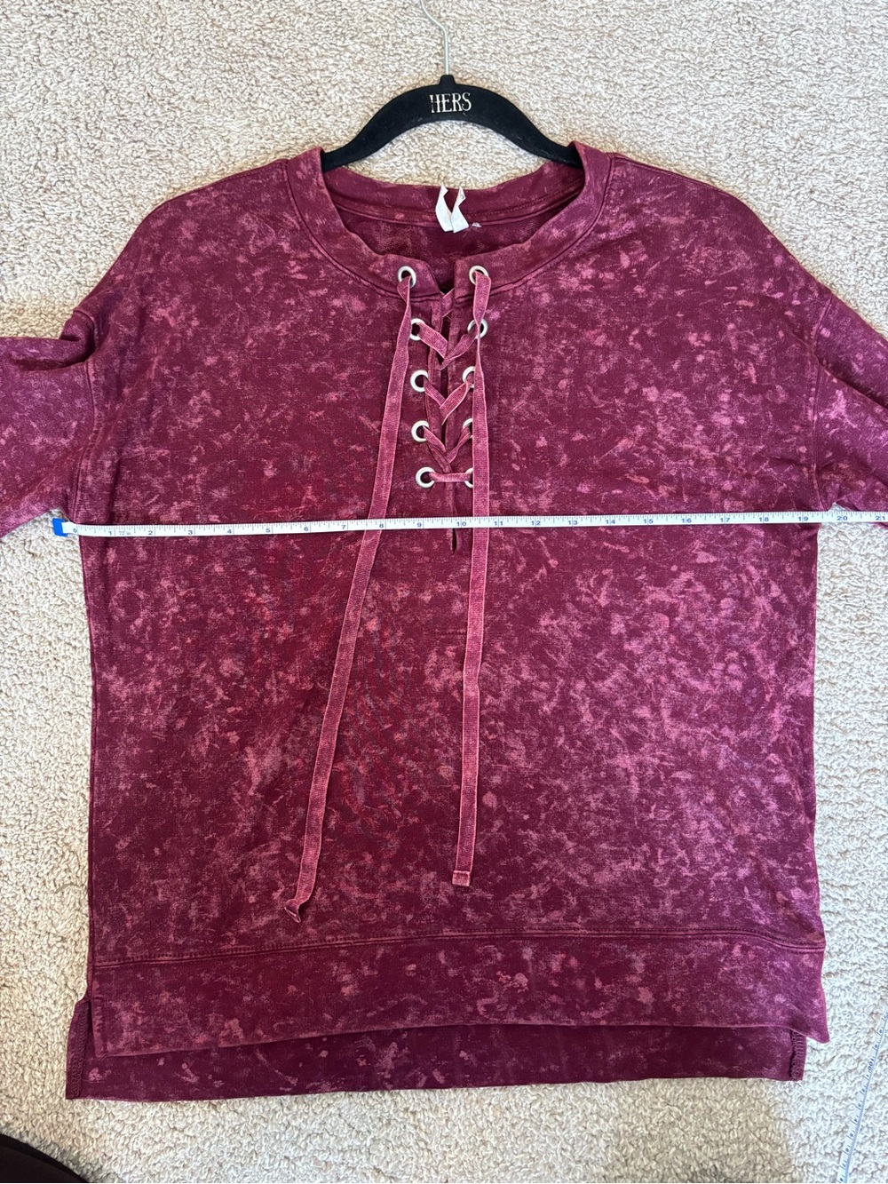 Mudd Medium Burgundy Mineral Wash Lace Up Pullover Boho Y2K - Picture 5 of 10